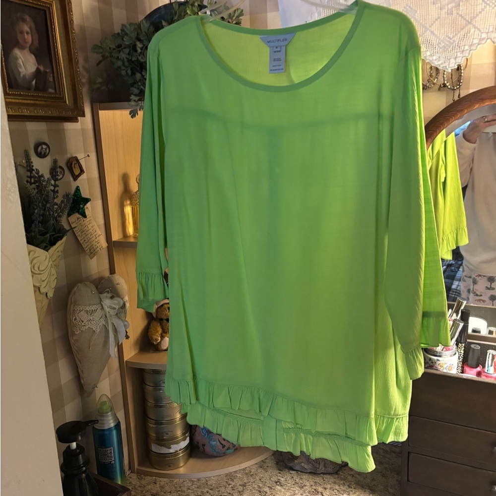 Multiples Bright Green Ruffle Hem Tunic